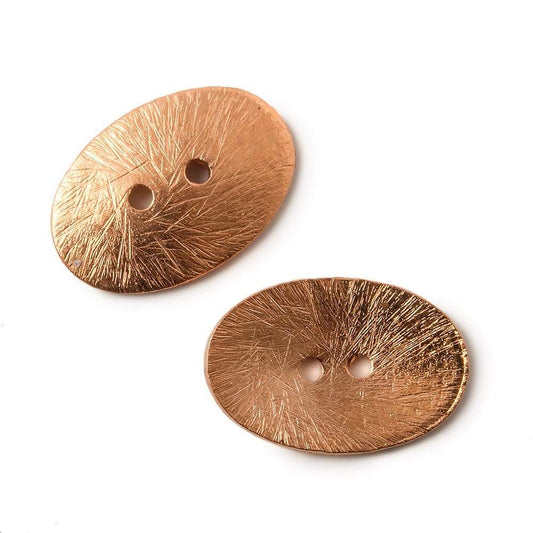 20x14mm Copper Oval Button Brushed,  6 pieces