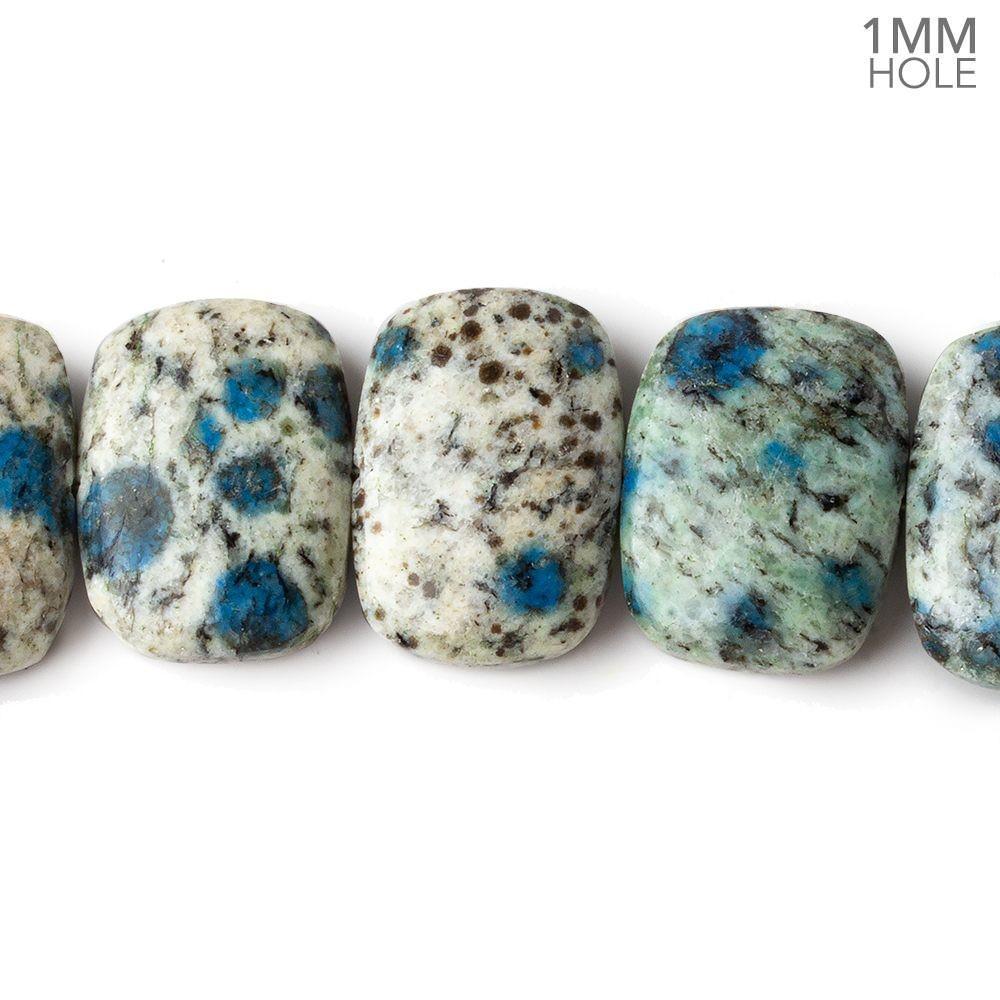 K2 Azurite Granite "K2 Jasper" side drilled plain cushion 7.5 inch 14 beads