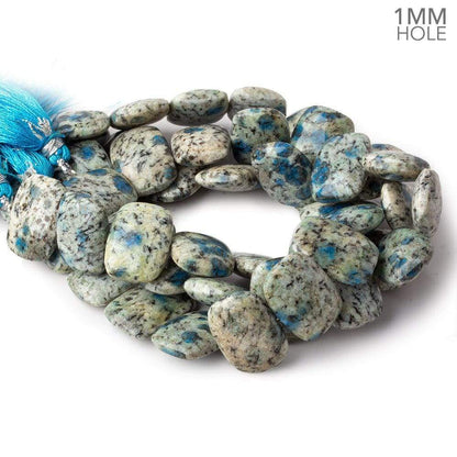 K2 Azurite Granite "K2 Jasper" side drilled plain cushion 7.5 inch 14 beads