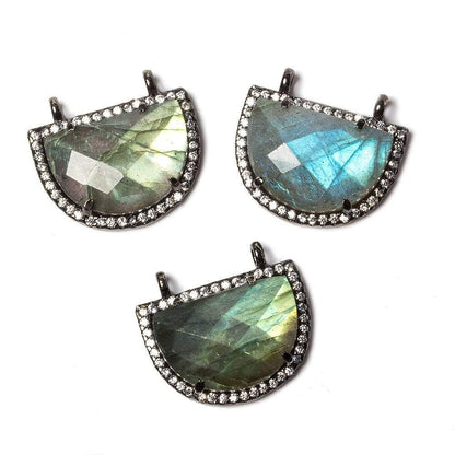 20x15mm Black Gold Bezel CZ & Labradorite Half Moon East West Connector 1 focal bead