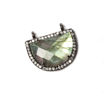 20x15mm Black Gold Bezel CZ & Labradorite Half Moon East West Connector 1 focal bead