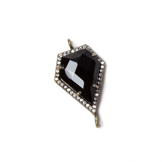 20x15mm Black Gold Bezeled CZ & Black Chalcedony shield Connector 1 pc