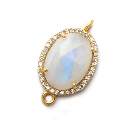 20x15mm Vermeil CZ Bezel Rainbow Moonstone Oval Connector 1 piece