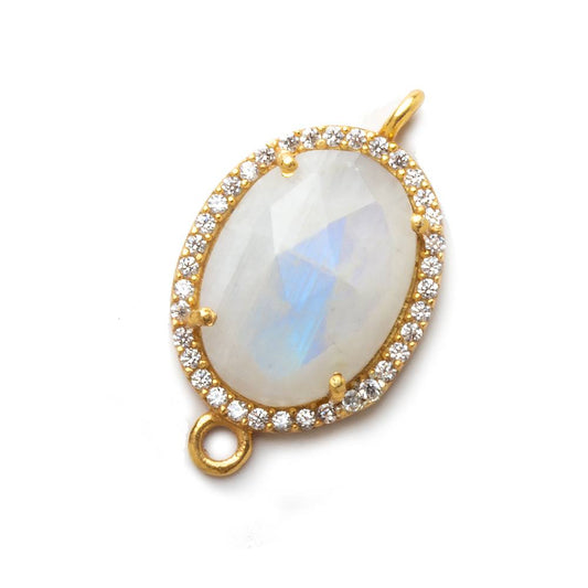 20x15mm Vermeil CZ Bezel Rainbow Moonstone Oval Connector 1 piece