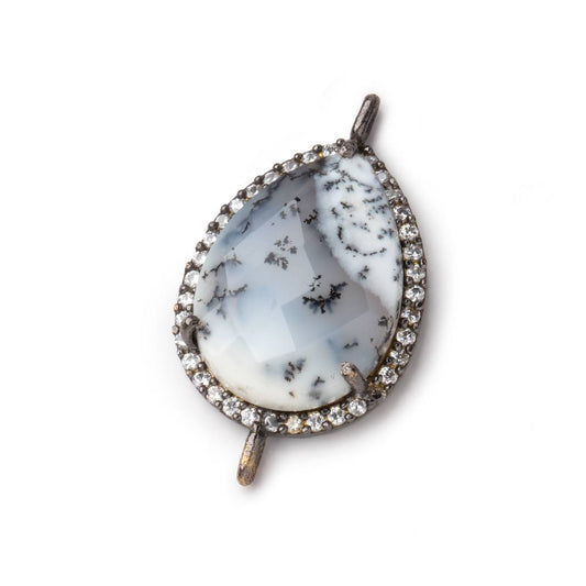 20x16mm Black Gold CZ Bezel Dendritic Opal Connector 1 Focal Bead