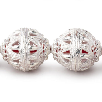 20x17mm Sterling Silver plated Copper Filigree BiCone 8 inch 10 beads