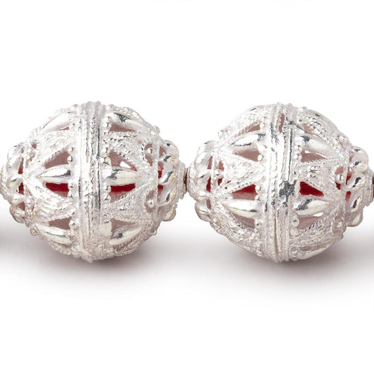20x17mm Sterling Silver plated Copper Filigree BiCone 8 inch 10 beads