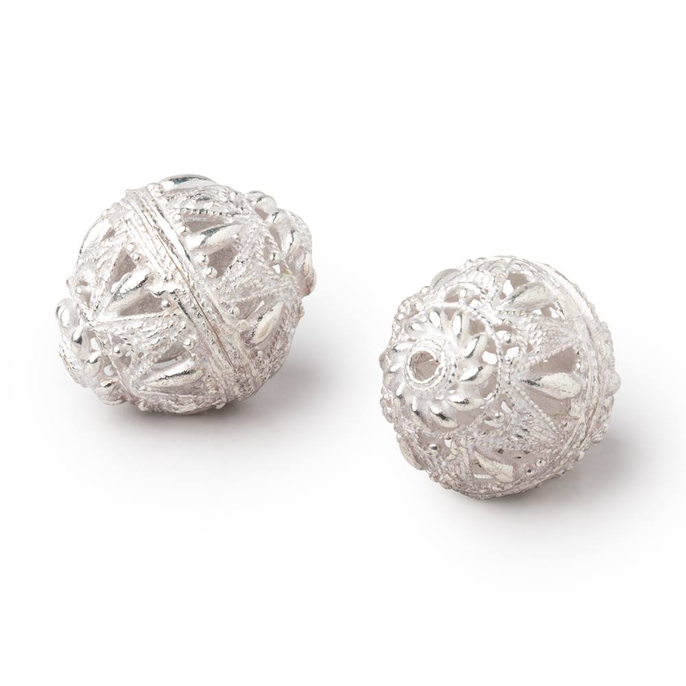 20x17mm Sterling Silver plated Copper Filigree BiCone 8 inch 10 beads