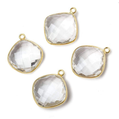17mm Vermeil Bezeled Crystal Quartz faceted square Pendant 1 piece