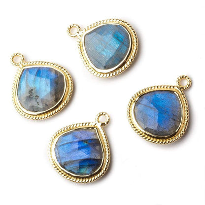 20x17mm Vermeil Rope Bezel Labradorite Faceted Heart Pendant 1 piece