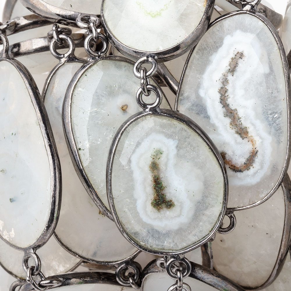 20x18-31x19mm Solar Quartz Faceted Nuggets Black Gold over .925 Bezel Set Chain