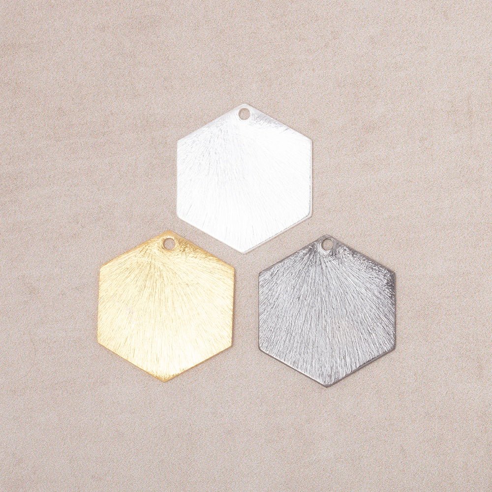 20x18mm Brushed Hexagon Charm Set of 4 pieces