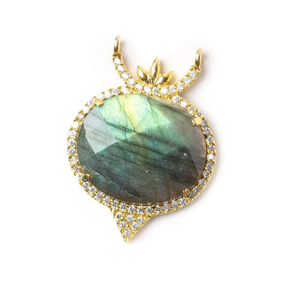 20x23mm Gold Bezel CZ & Labradorite Oval Modified East West Connector 1 focal bead