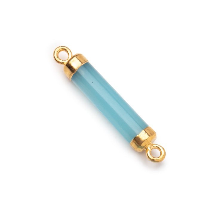20x4.5mm Gold Leafed Blue Chalcedony Tube Focal Connector 1 piece