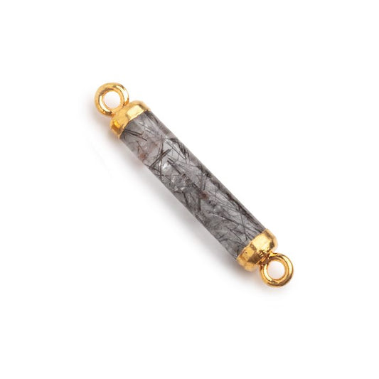 20x4.5mm Gold Leafed Tourmalinated Quartz Tube Focal Connector 1 piece