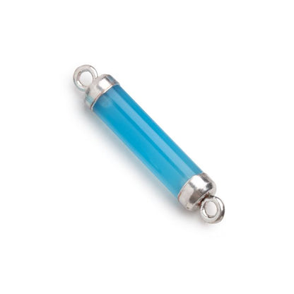 20x4.5mm Silver Leafed Blue Chalcedony Tube Focal Connector 1 piece