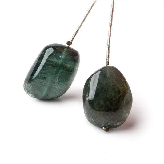 21-22.5mm Moss Aquamarine Plain Nugget Focal Beads Set of 2