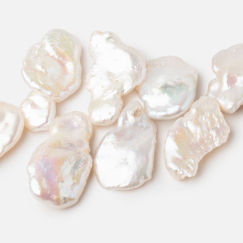 20x17-29x15mm White Top Drill Keshi Freshwater Pearls AA 13.5 inch 40 Beads