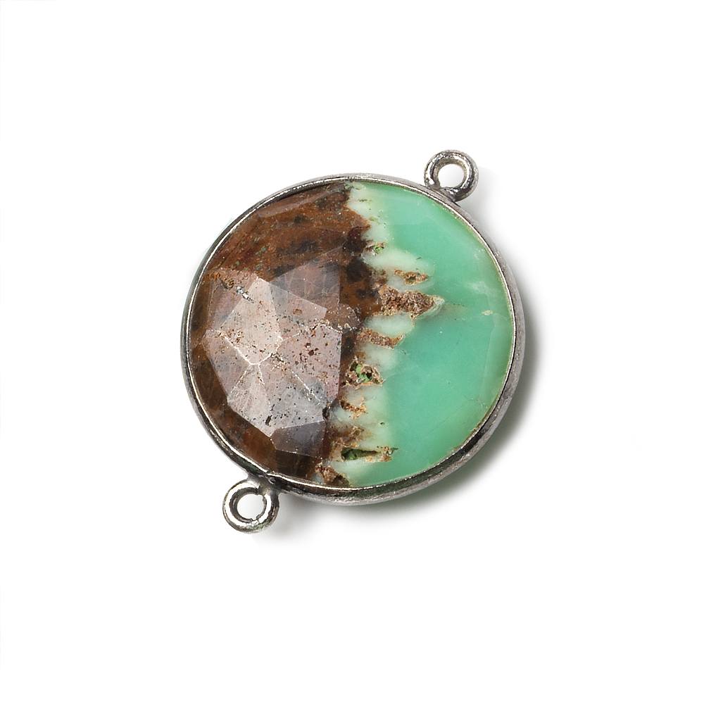 21.5mm Black Gold .925 Bezel Chrysoprase & Matrix faceted coin Connector 1 piece