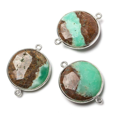 21.5mm Silver Bezel Chrysoprase & Matrix faceted coin Connector 1 piece