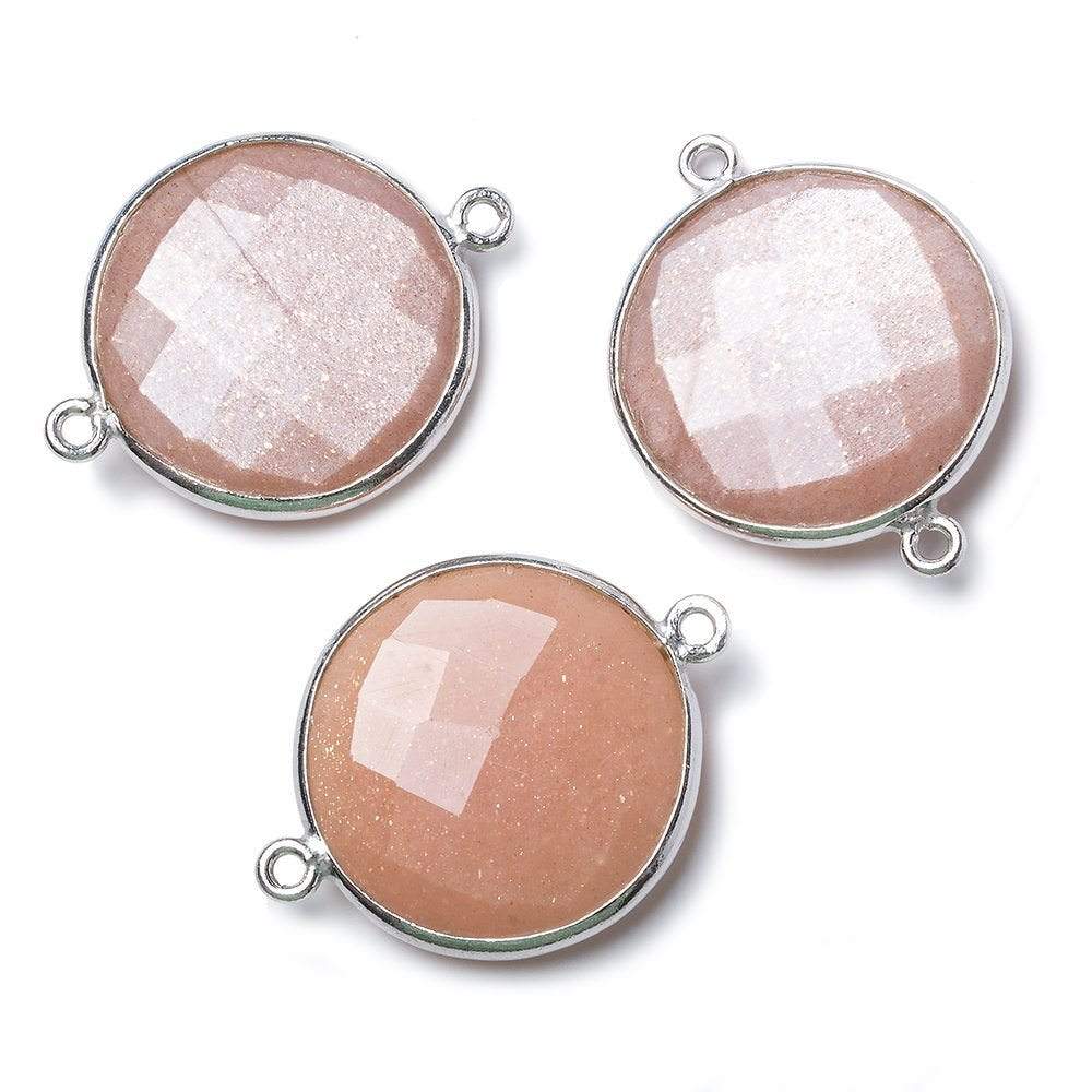 21.5mm Silver Bezel Peach Moonstone faceted coin Connector 1 piece