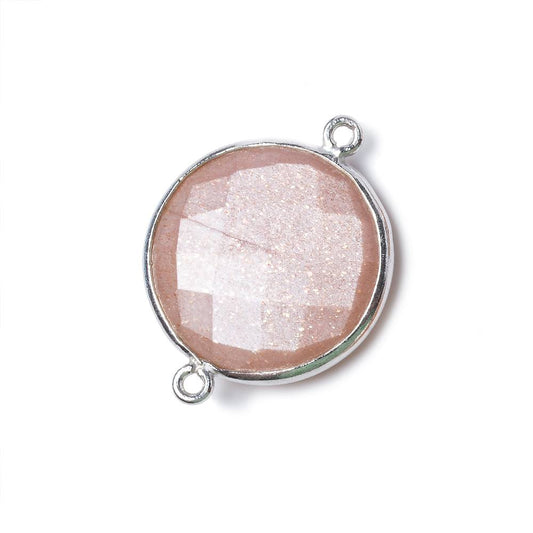 21.5mm Silver Bezel Peach Moonstone faceted coin Connector 1 piece