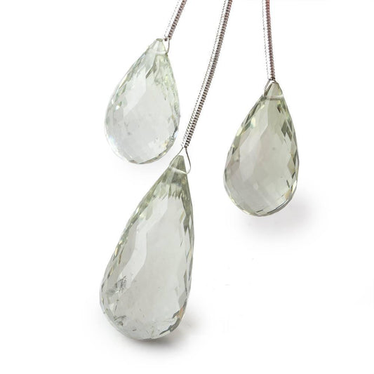 21.5x11-30x14mm Prasiolite Faceted Tear Drop Focal Beads Set of 3