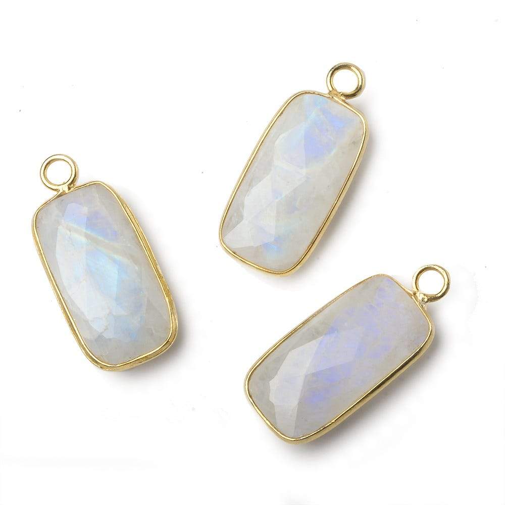 21.5x11.5mm Vermeil Bezel Rainbow Moonstone faceted bar pendant 1 piece