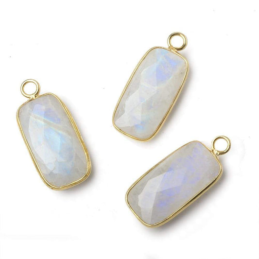 21.5x11.5mm Vermeil Bezel Rainbow Moonstone faceted bar pendant 1 piece