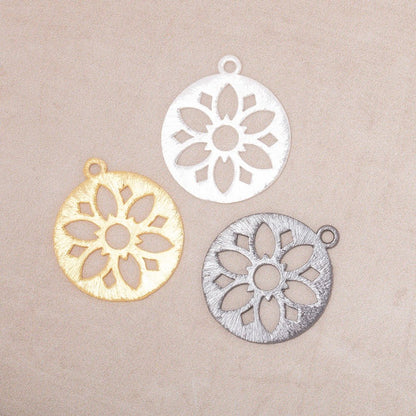 21mm Brushed Filigree Coin Charm Set of 4 pieces