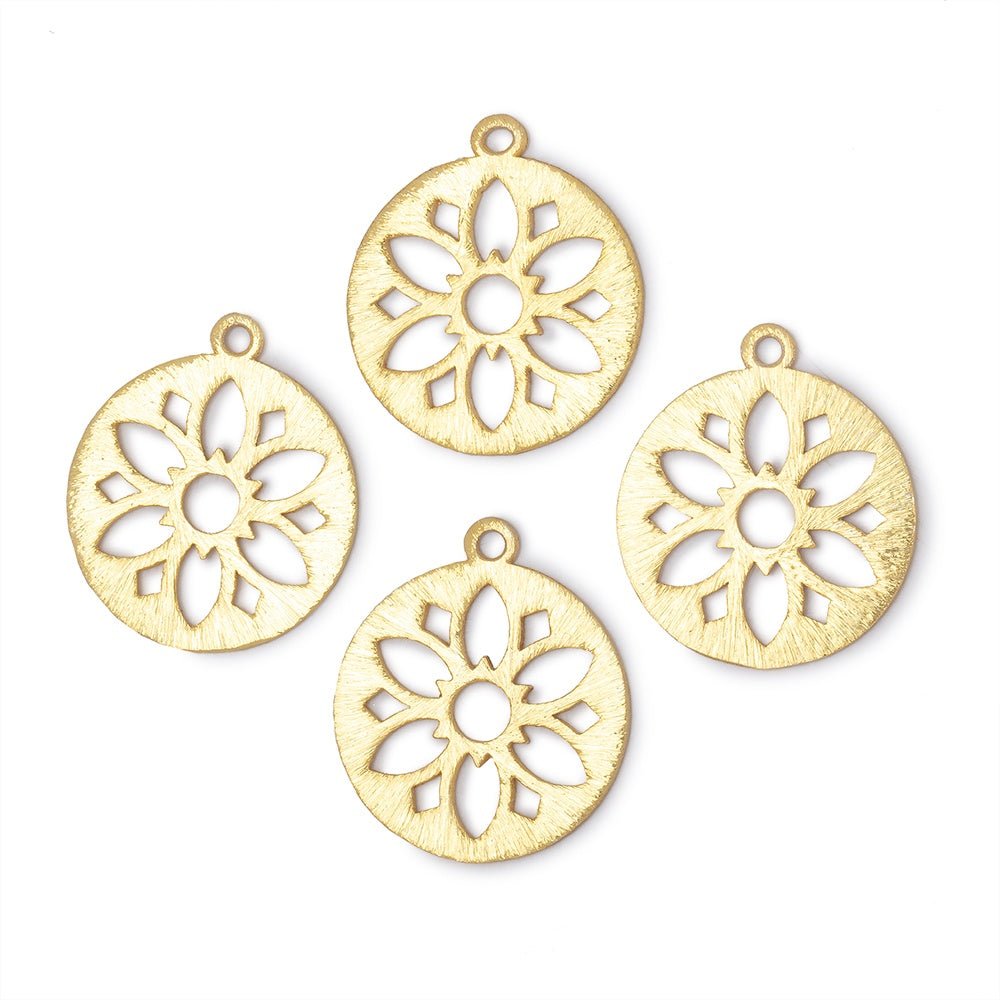 21mm Brushed Filigree Coin Charm Set of 4 pieces