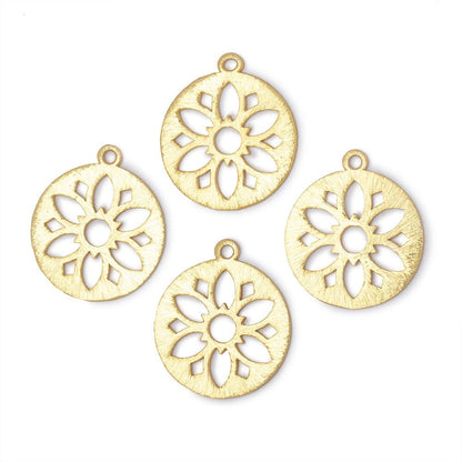 21mm Brushed Filigree Coin Charm Set of 4 pieces