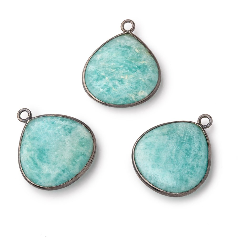 21mm Black Gold .925 Bezel Amazonite Plain Heart Pendant 1 Focal Bead