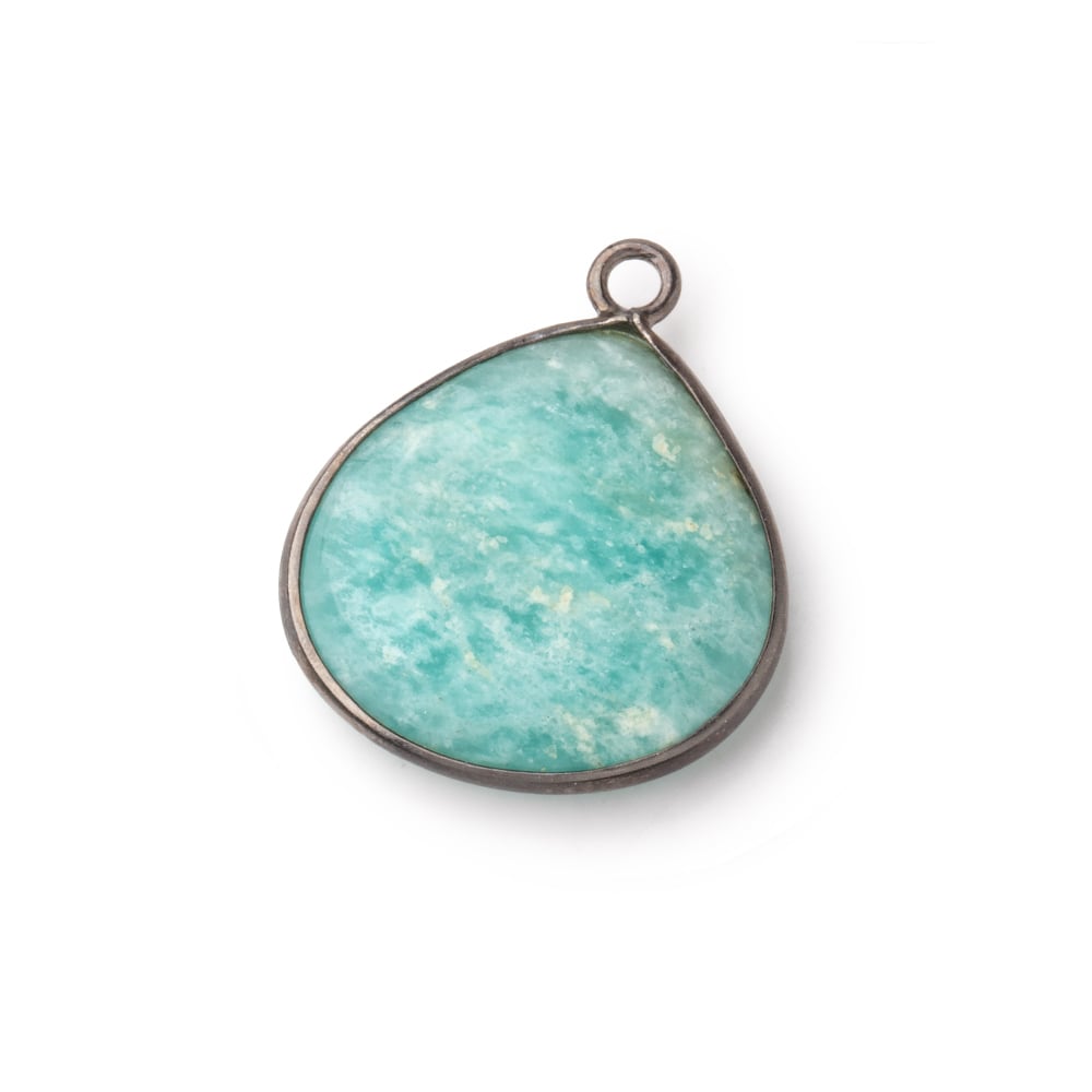 21mm Black Gold .925 Bezel Amazonite Plain Heart Pendant 1 Focal Bead