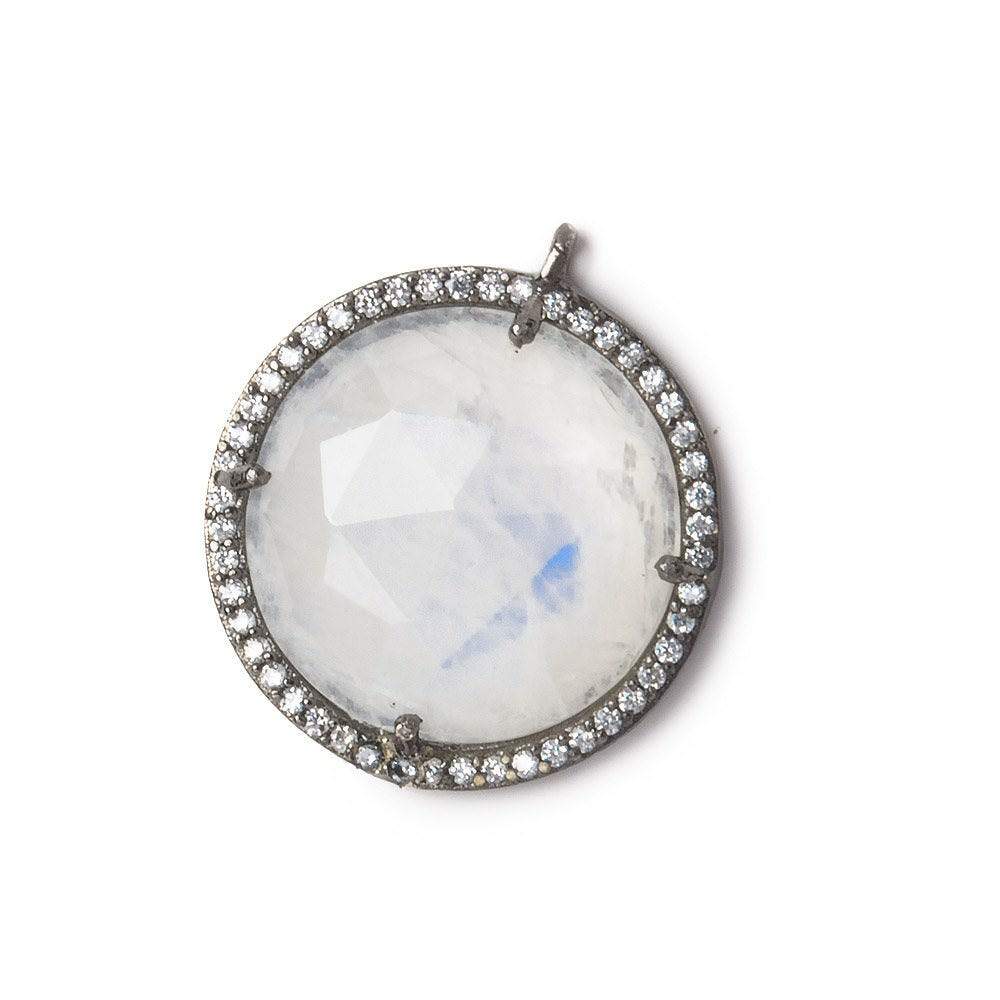 21mm Black Gold Bezel White CZ and Rainbow Moonstone Coin Pendant 1 focal bead