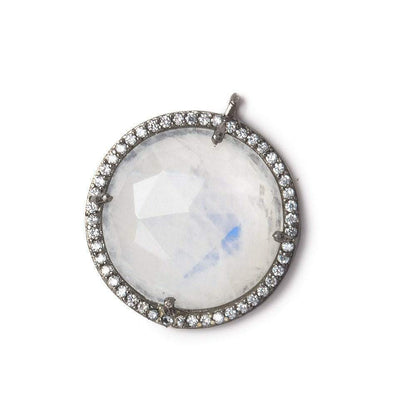 21mm Black Gold Bezel White CZ and Rainbow Moonstone Coin Pendant 1 focal bead