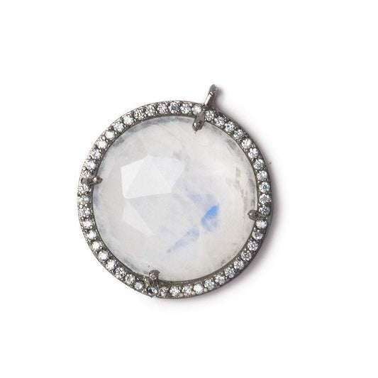 21mm Black Gold Bezel White CZ and Rainbow Moonstone Coin Pendant 1 focal bead