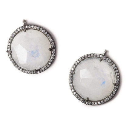21mm Black Gold Bezel White CZ and Rainbow Moonstone Coin Pendant 1 focal bead
