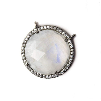 21mm Black Gold Bezel White CZ and Rainbow Moonstone Coin Top Ring Connector 1 focal bead