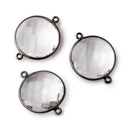 21mm Black Gold Bezeled Crystal Quartz Coin Connector 1 piece
