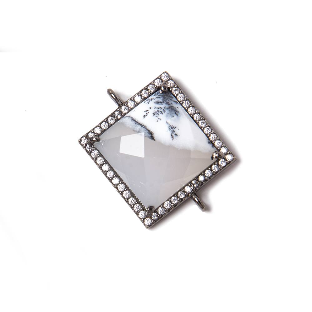 21mm Black Gold Bezeled White CZ & Dendritic Opal Square Connector 1 pc