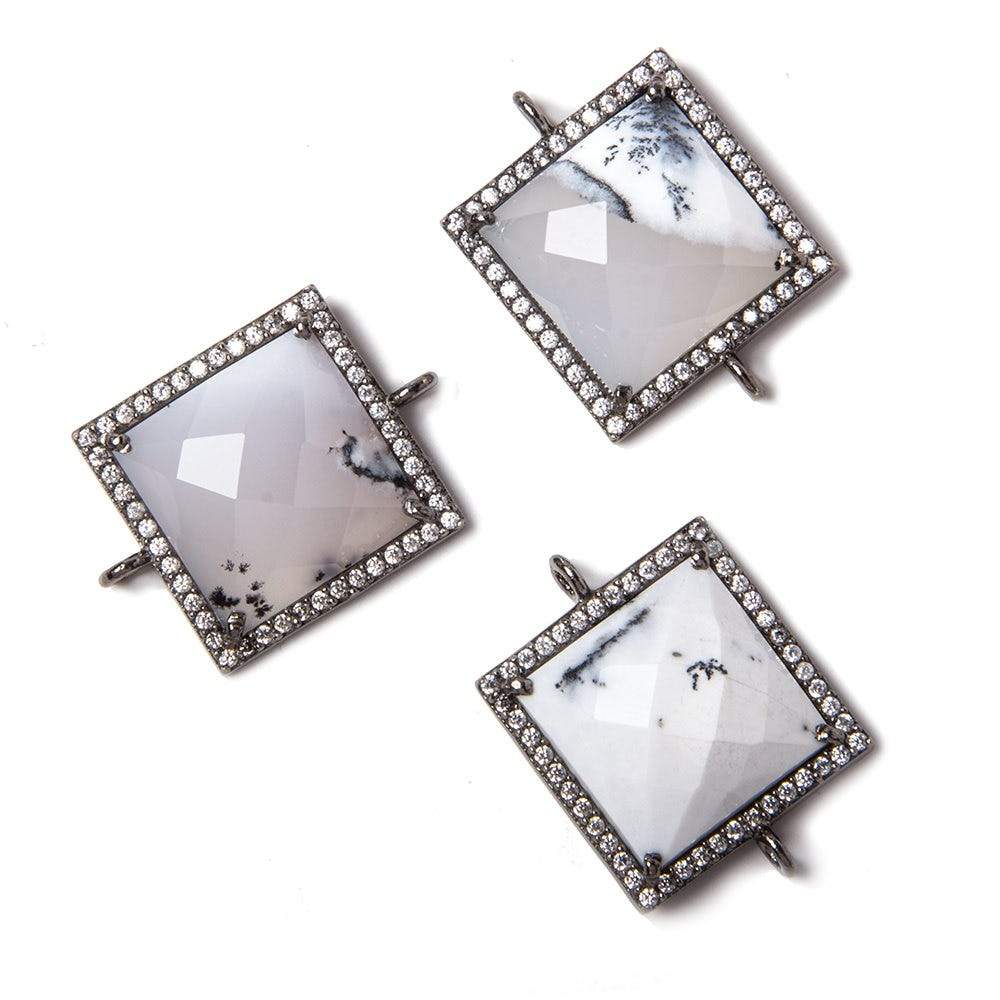 21mm Black Gold Bezeled White CZ & Dendritic Opal Square Connector 1 pc