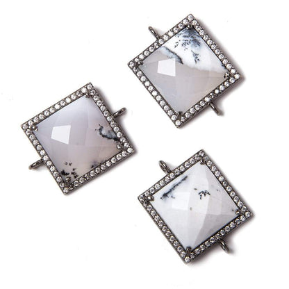 21mm Black Gold Bezeled White CZ & Dendritic Opal Square Connector 1 pc
