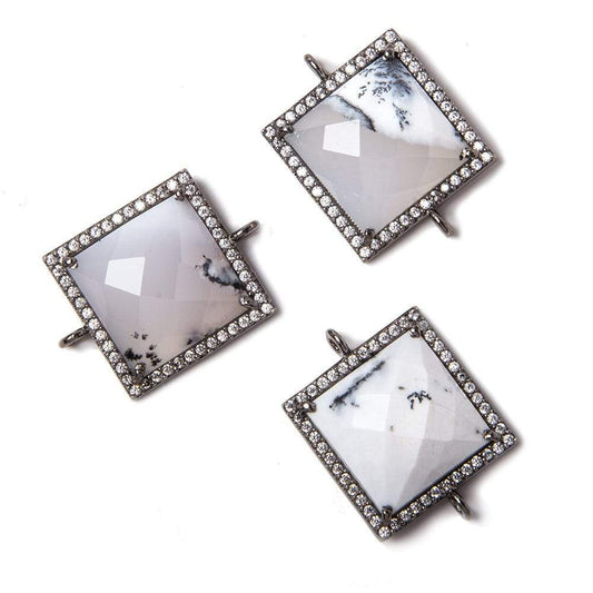 21mm Black Gold Bezeled White CZ & Dendritic Opal Square Connector 1 pc