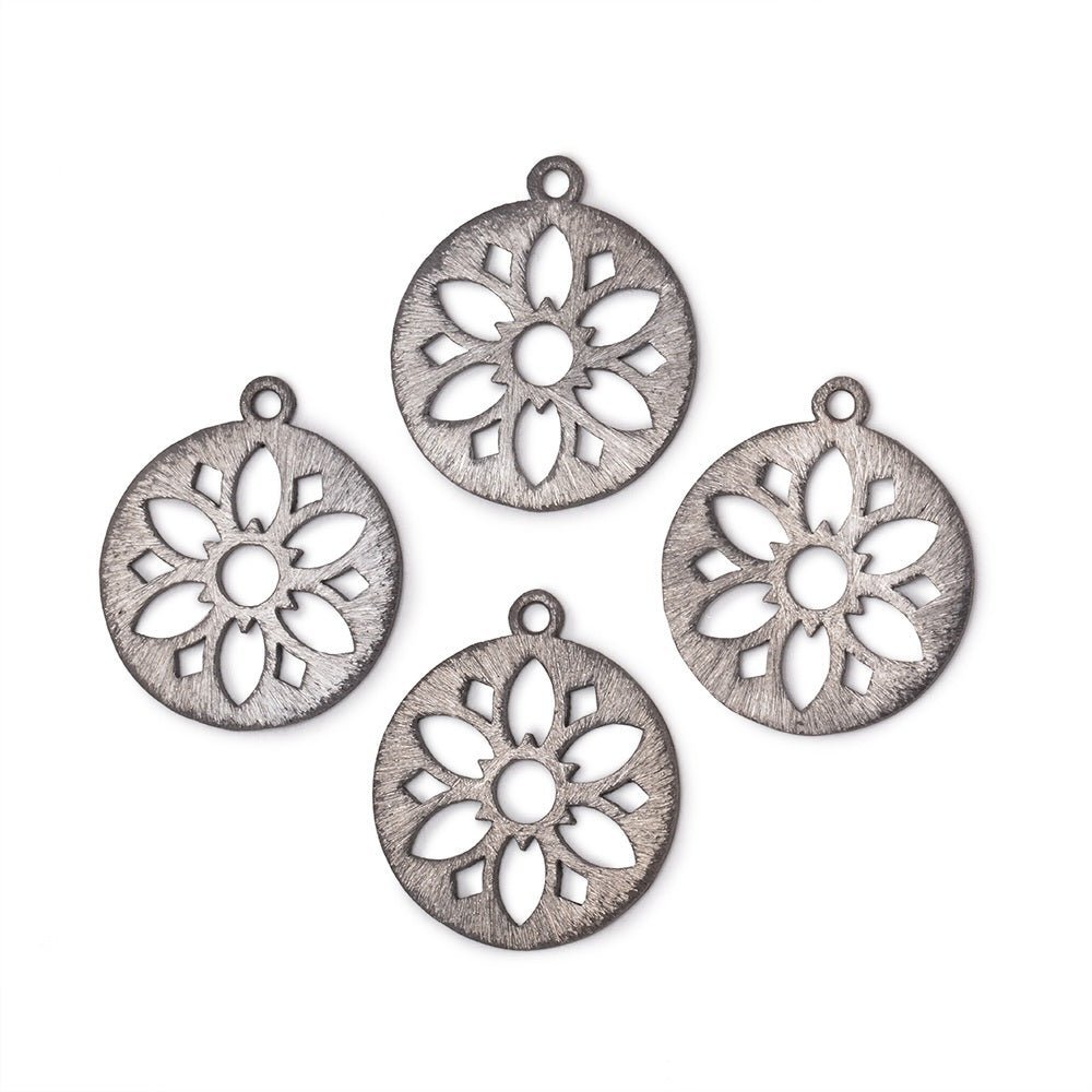 21mm Brushed Filigree Coin Charm Set of 4 pieces