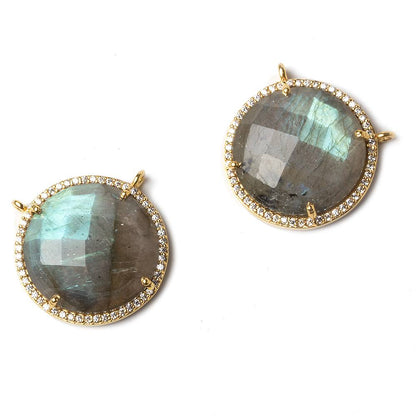21mm Vermeil Bezel CZ and Labradorite Coin Top Ring Connector 1 focal bead