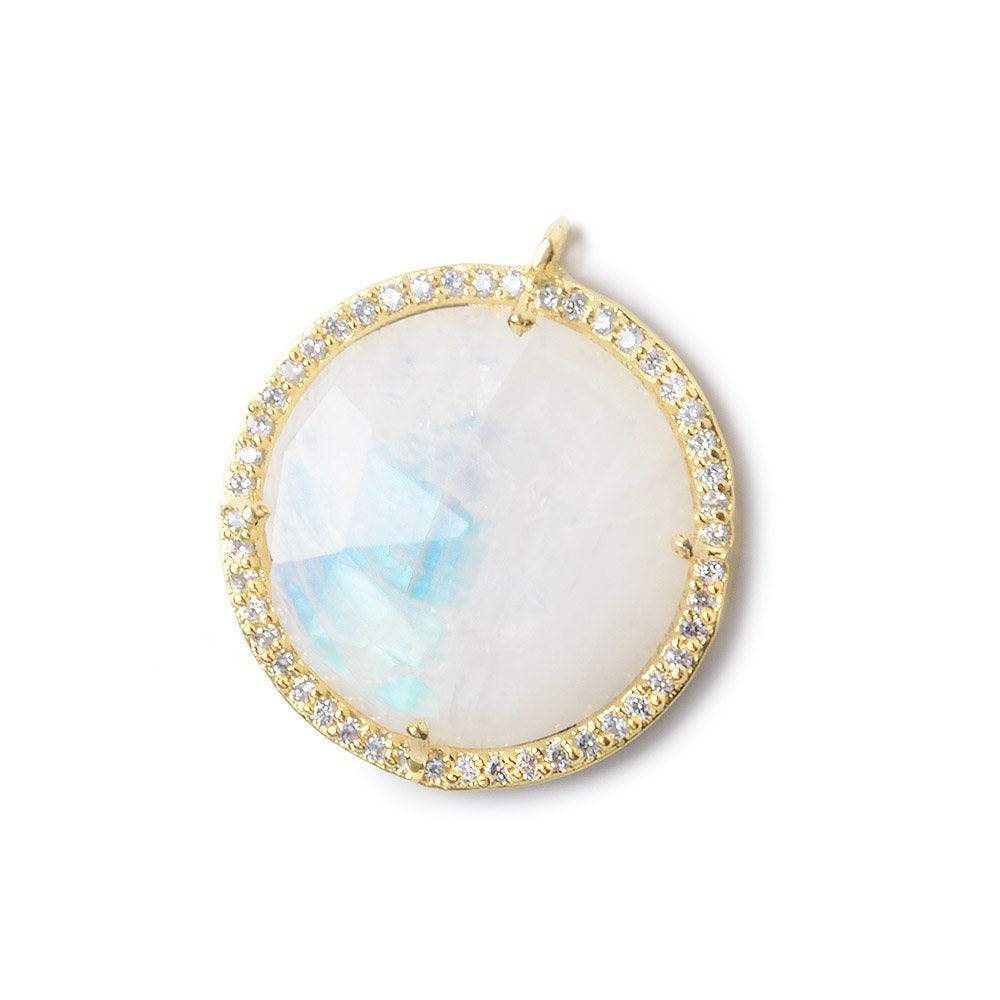 21mm Vermeil Bezel White CZ and Rainbow Moonstone Coin Pendant 1 focal bead