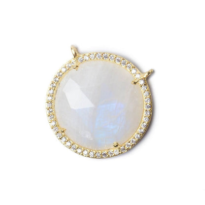 21mm Gold Bezel White CZ and Rainbow Moonstone Coin Top Ring Connector 1 focal bead