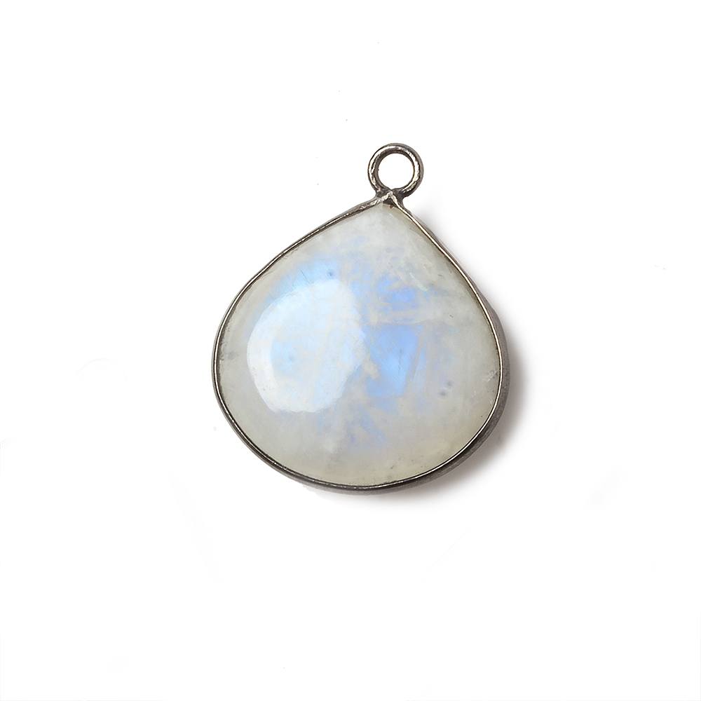 21mm Oxidized Sterling Silver Bezel Rainbow Moonstone plain heart Pendant 1 focal bead