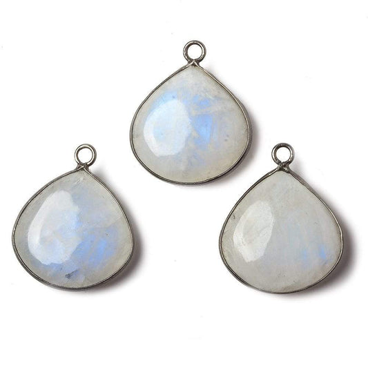 21mm Oxidized Sterling Silver Bezel Rainbow Moonstone plain heart Pendant 1 focal bead